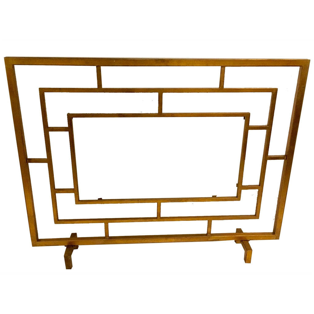 Dessau Home fireplace screen no mesh geometric glass panel center gold contemporary modern iron