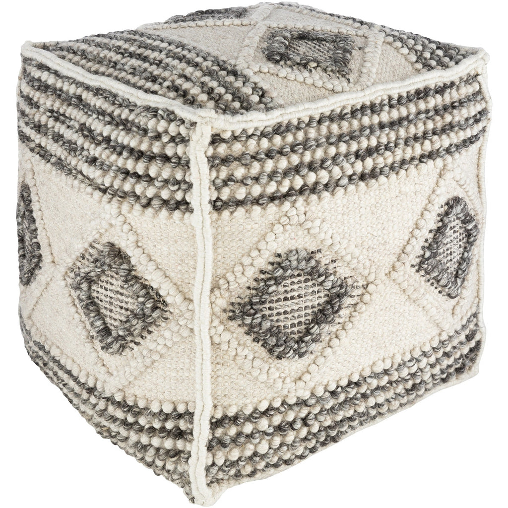 square cube pouf dark gray white diamond knotted