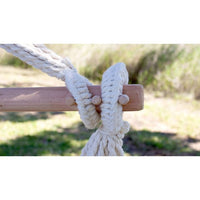 hand loomed hammock chair hanging cotton natural neutral knotted wood
