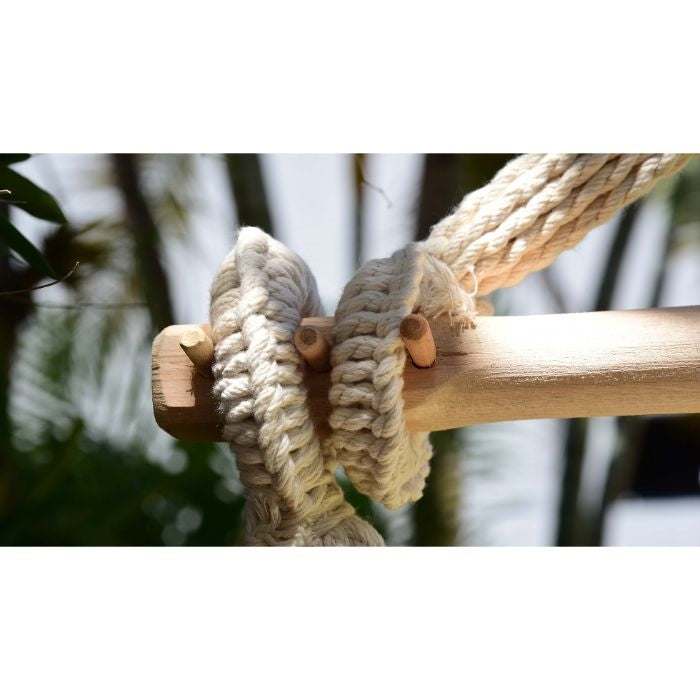 hand loomed hammock chair hanging cotton natural neutral knotted wood