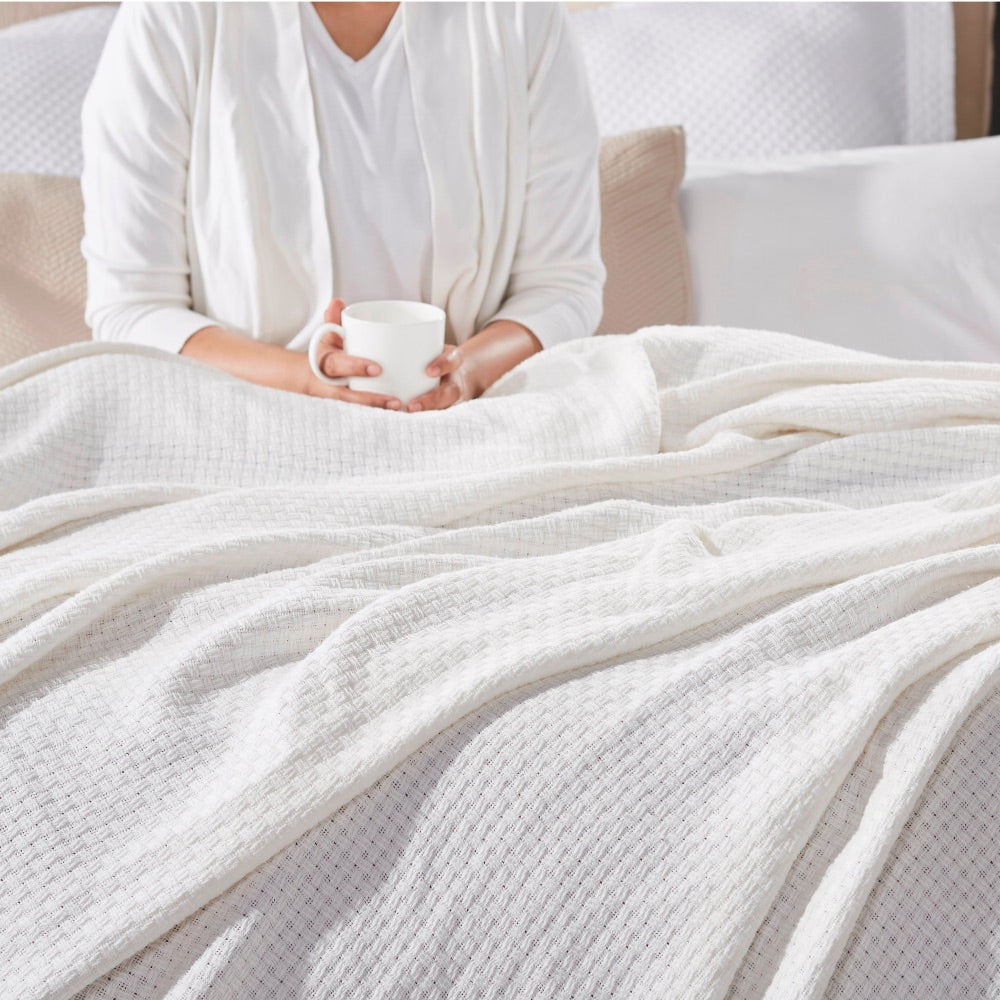 off-white textured throw blanket cotton 