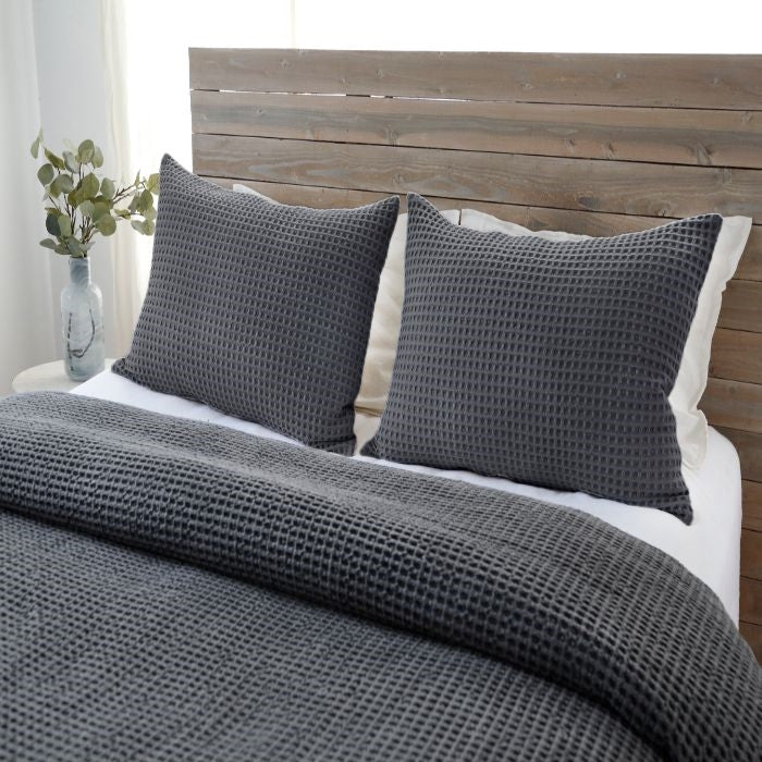 dark charcoal blanket twin queen king pillow sham standard stonewashed cotton waffle weave