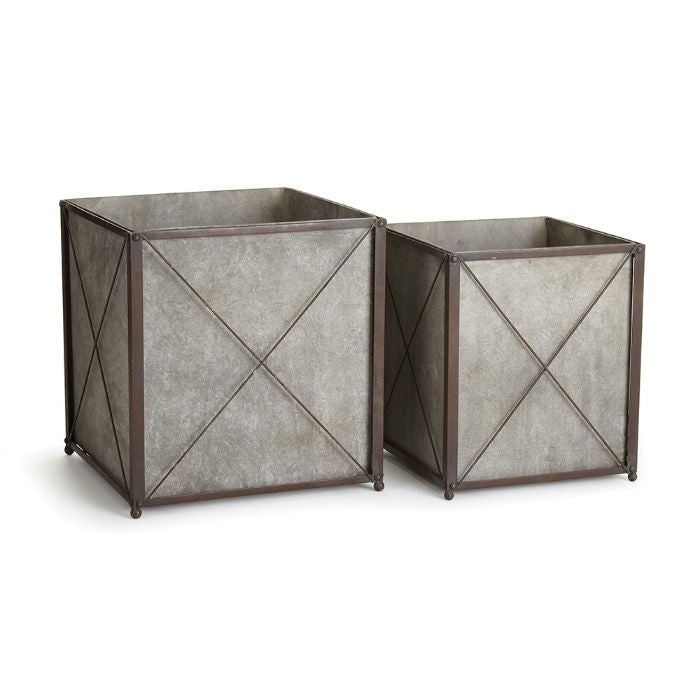 galvanized square cachepots set of two