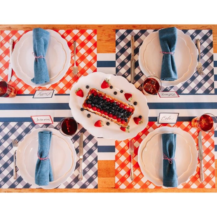 paper placemat pad red blue check