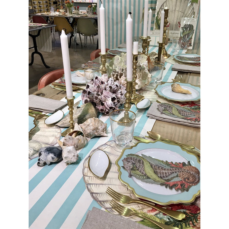 paper table accents place cards seahorse flora coral coastal beachy
