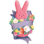 paper place cards peeps bunny rabbit purple ribbon flowers