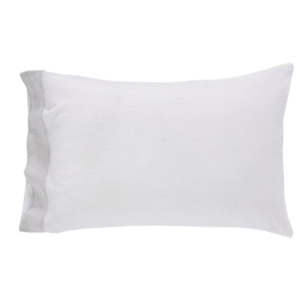 Luxury European Linen Sheet Sets - White + Grey Mist