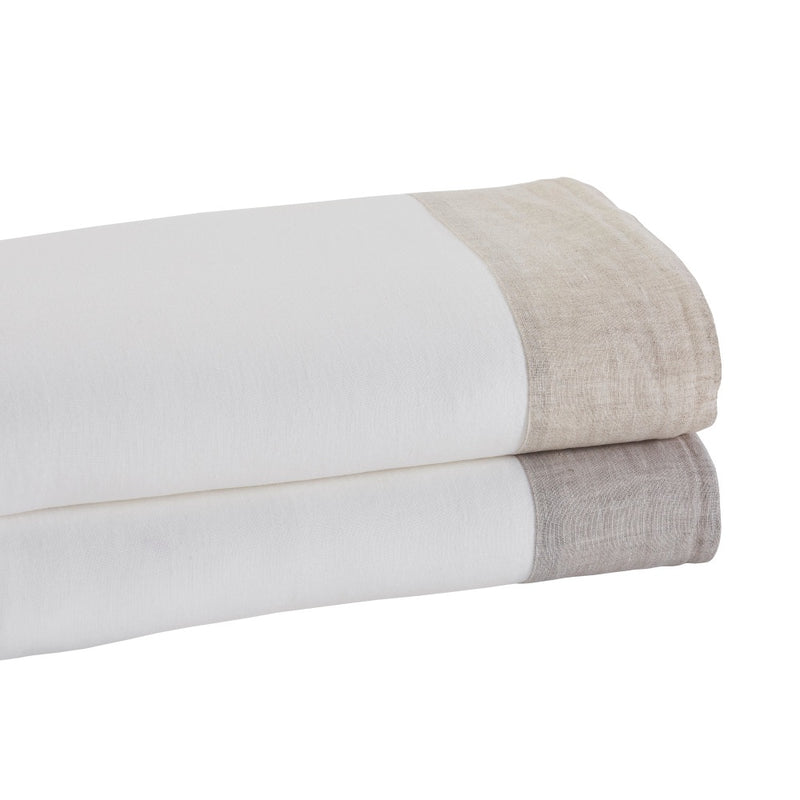 Luxury European Linen Sheet Sets - White + Grey Mist