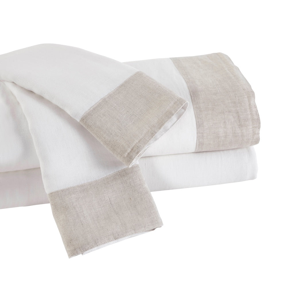 white beige border linen sheets