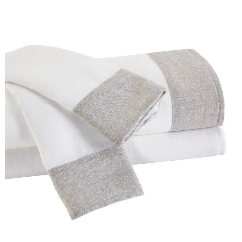 Luxury European Linen Sheet Sets - White + Grey Mist