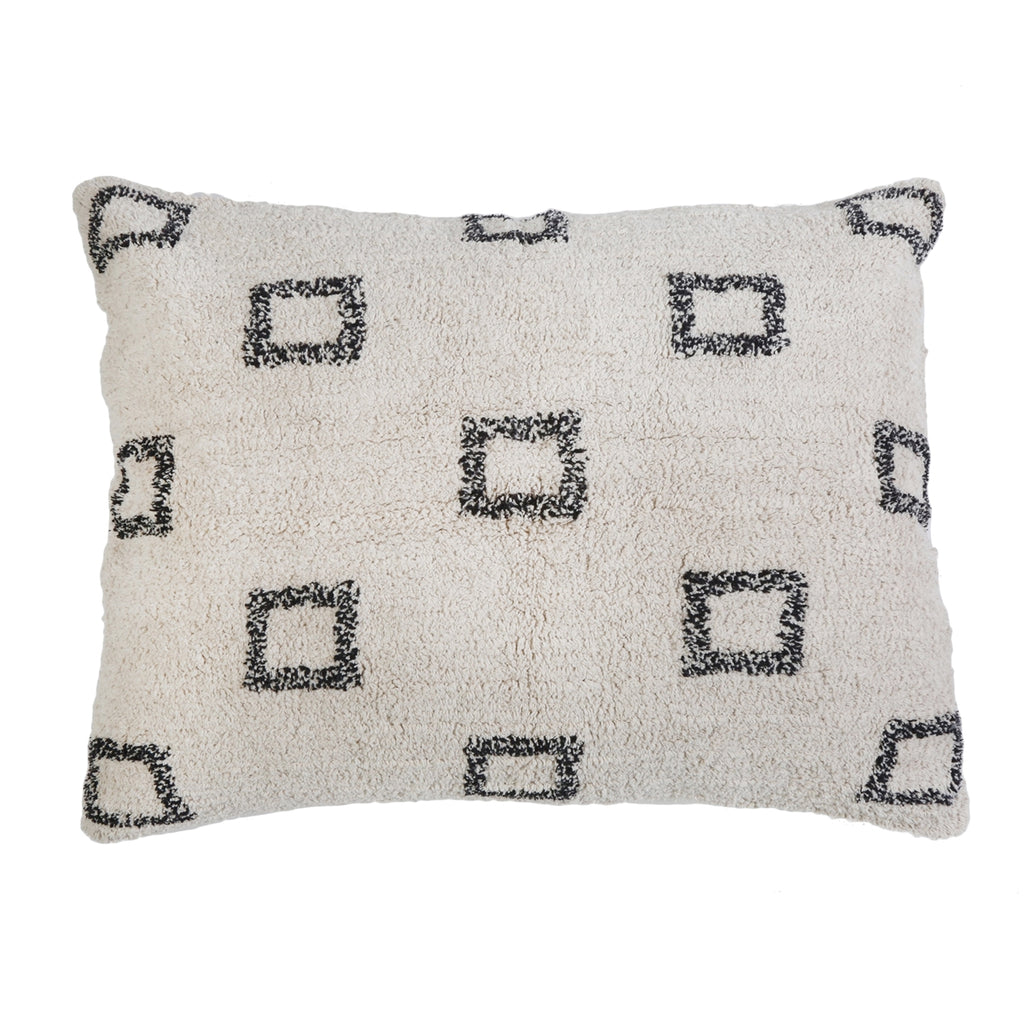 pillow rectangle ivory cream grey squares yarn rug pillow king size