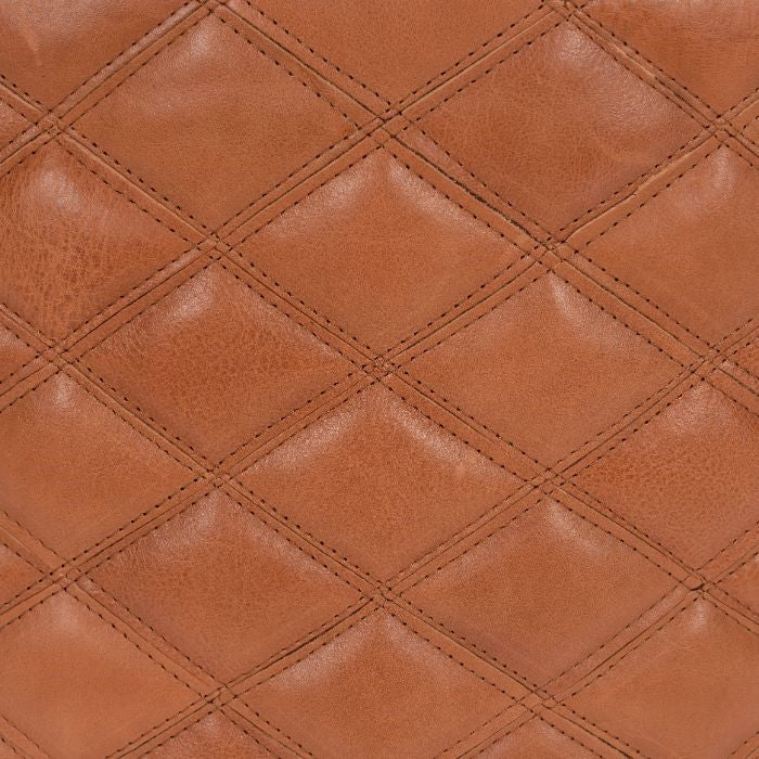 round tan leather ottoman diamond quilting
