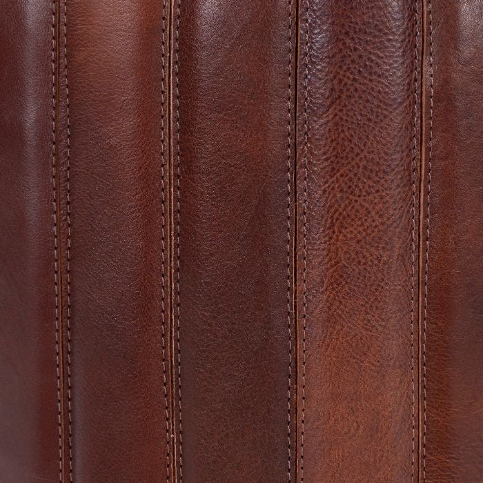 round pouf dark brown leather chanel stitching