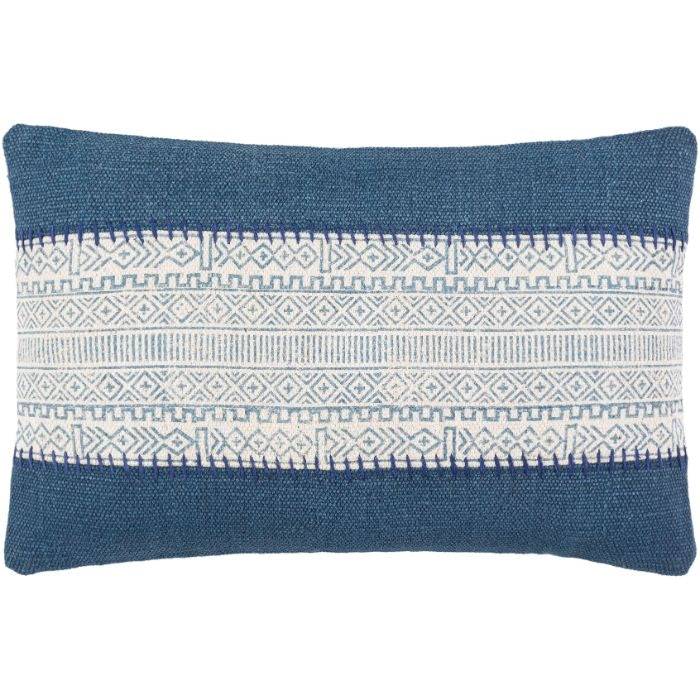 lumbar accent pillow shades of blue block print