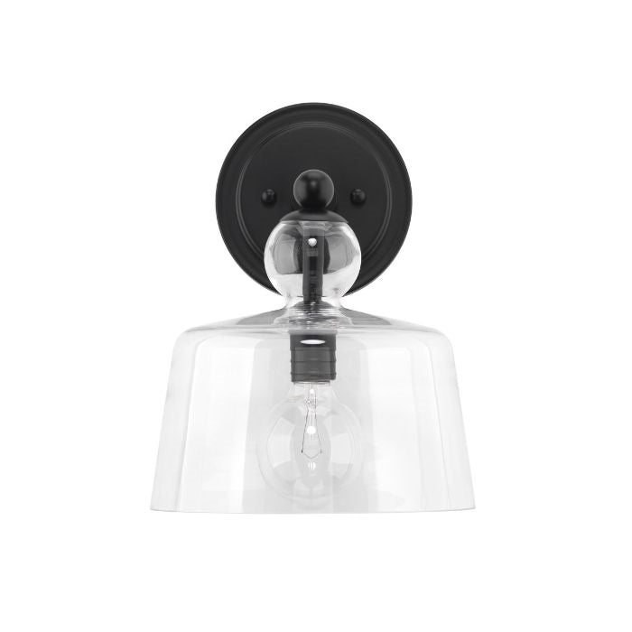 wall sconce black metal clear glass globe
