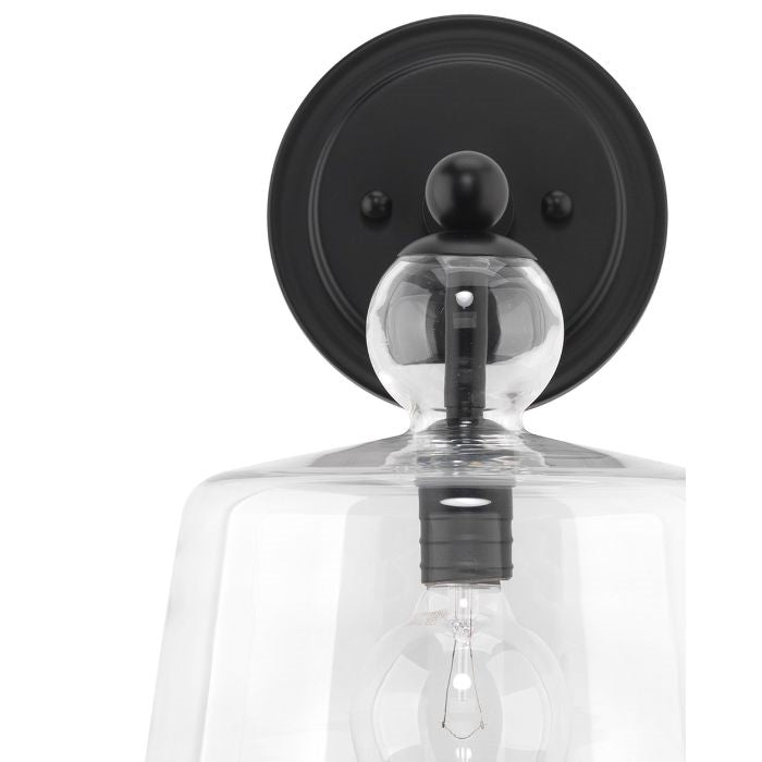 wall sconce black metal clear glass globe