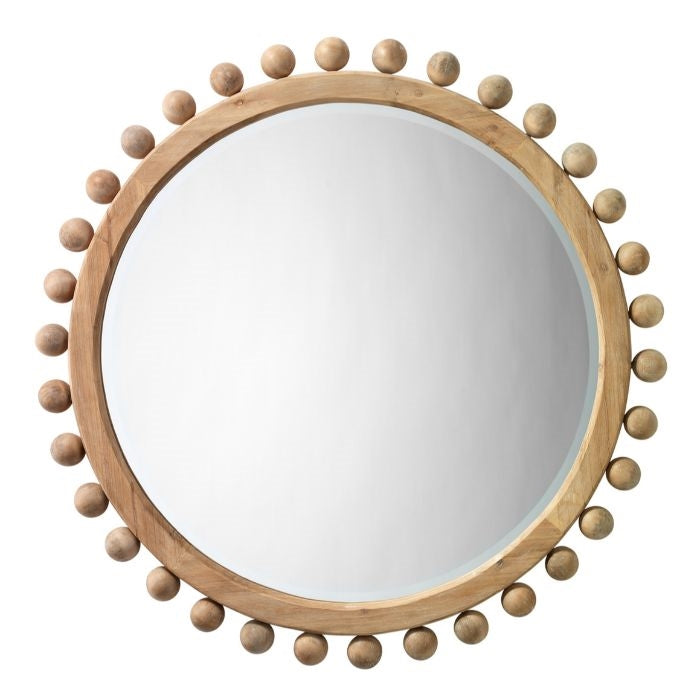 Designer Round Natural Wood Mirror with Beads - Contemporary – BSEID