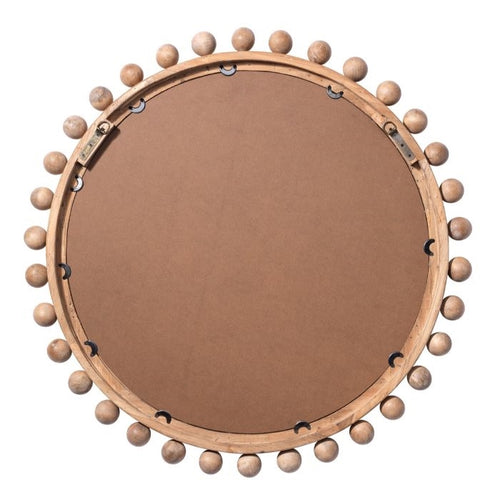 round wood mirror with ball beads