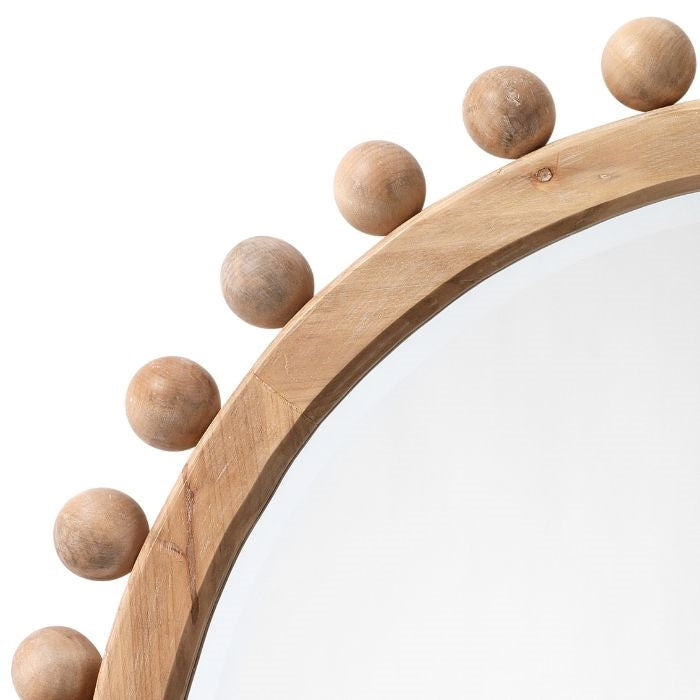 round wood mirror with ball beads