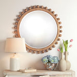 round wood mirror with ball beads