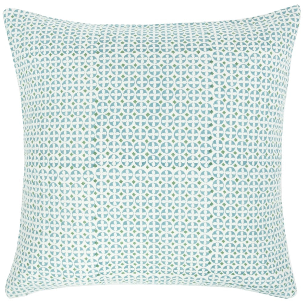 teal green throw pillow patterned block printed