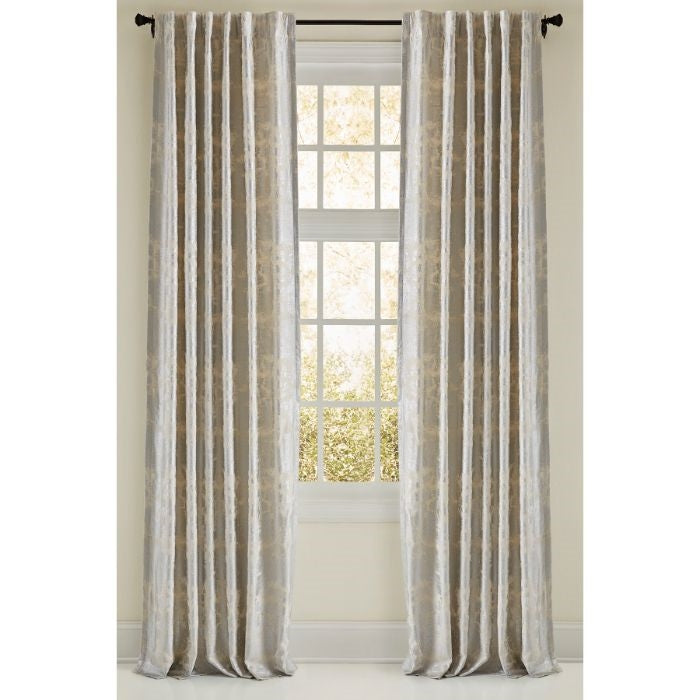 curtain panel luxury cotton metallic silver print
