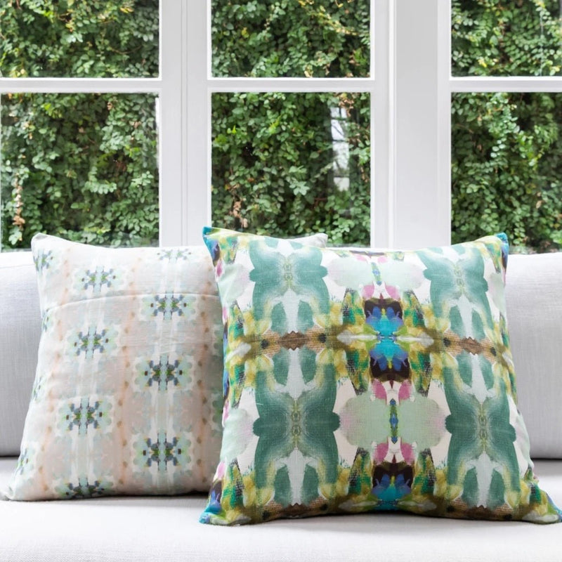 Unique blue green and neutral pillow