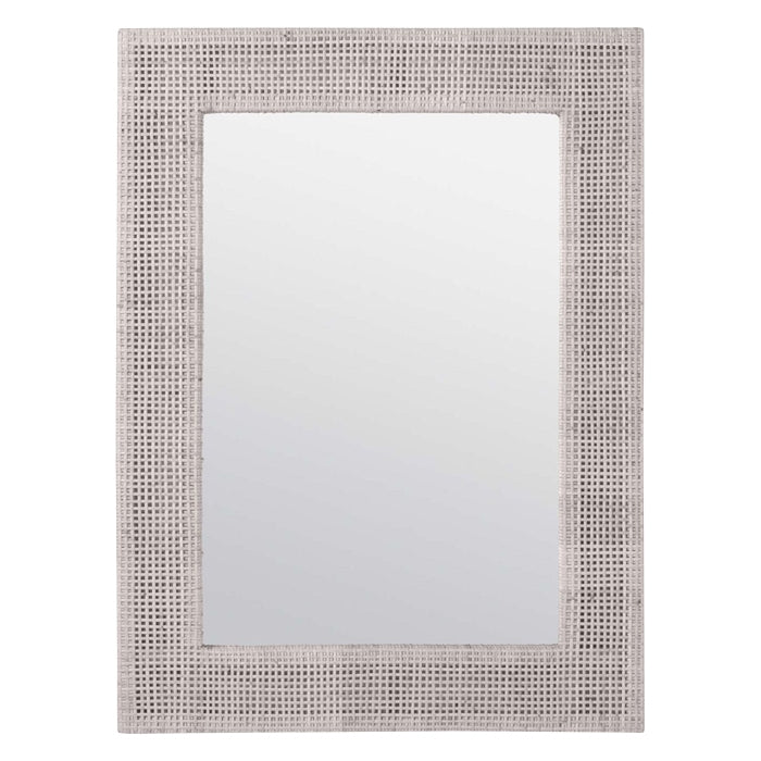 French gray rattan frame beveled wall mirror