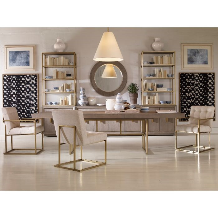 dining table gray oak gold finish metal base