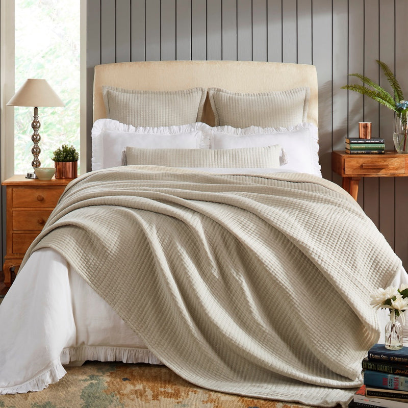 blanket beige cotton textured embroidered