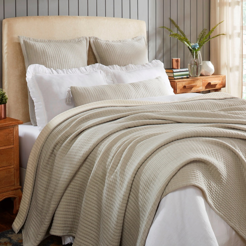 blanket beige cotton textured embroidered