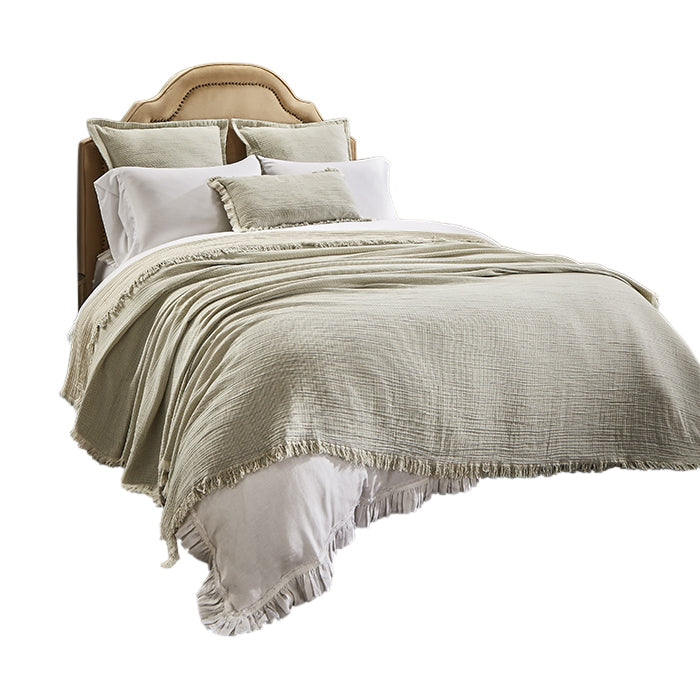 mint green coverlet throw stripe fringe Euro sham pillow