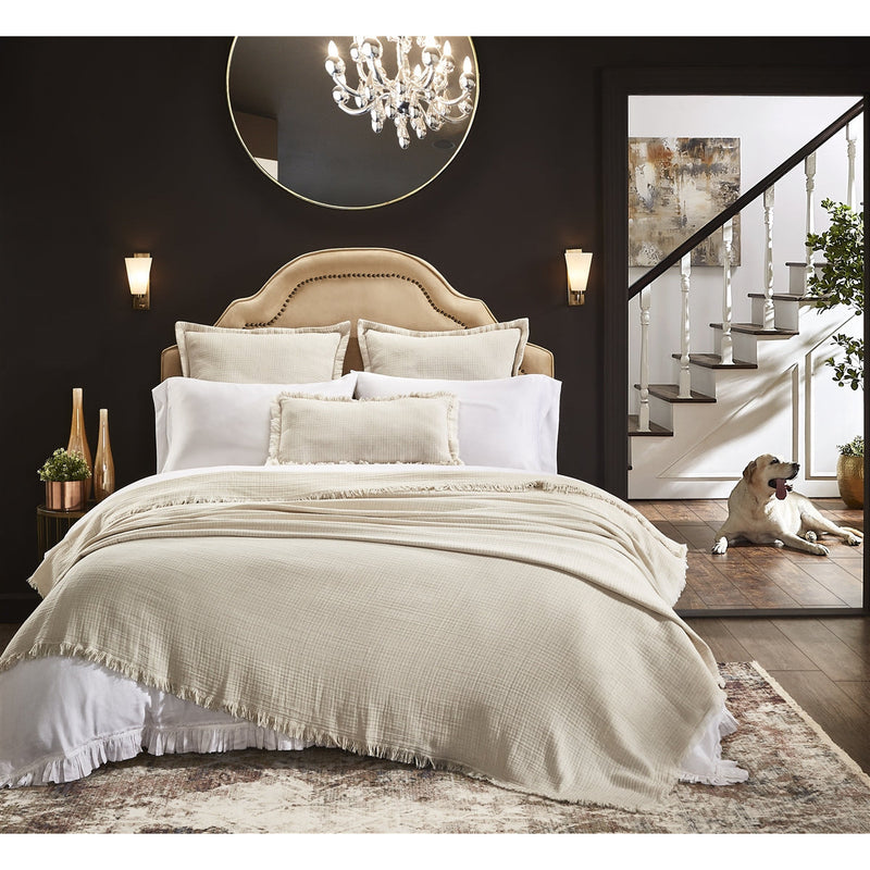 beige coverlet throw stripe fringe Euro sham pillow