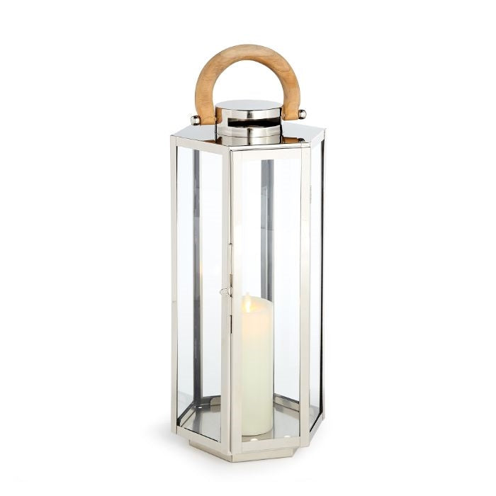 designer lantern natural teak stainless steel