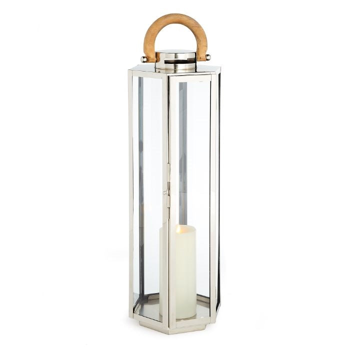 designer lantern natural teak stainless steel