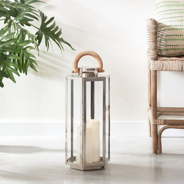 designer lantern natural teak stainless steel