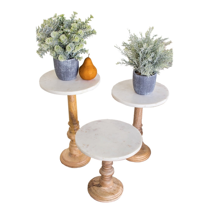 Designer Wooden Display Stand Set (3) W/ Marble Tops by Kalalou