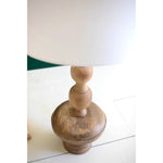 table lamp natural turned wood off-white shade