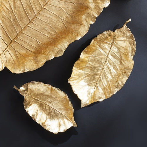 gold set of two leaf trays modern aluminum