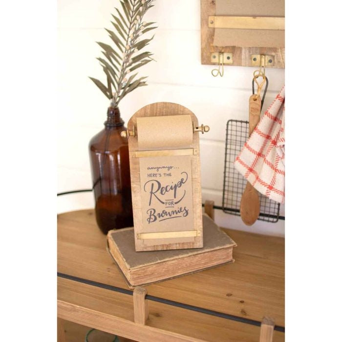 wood brass tabletop organizer note roll