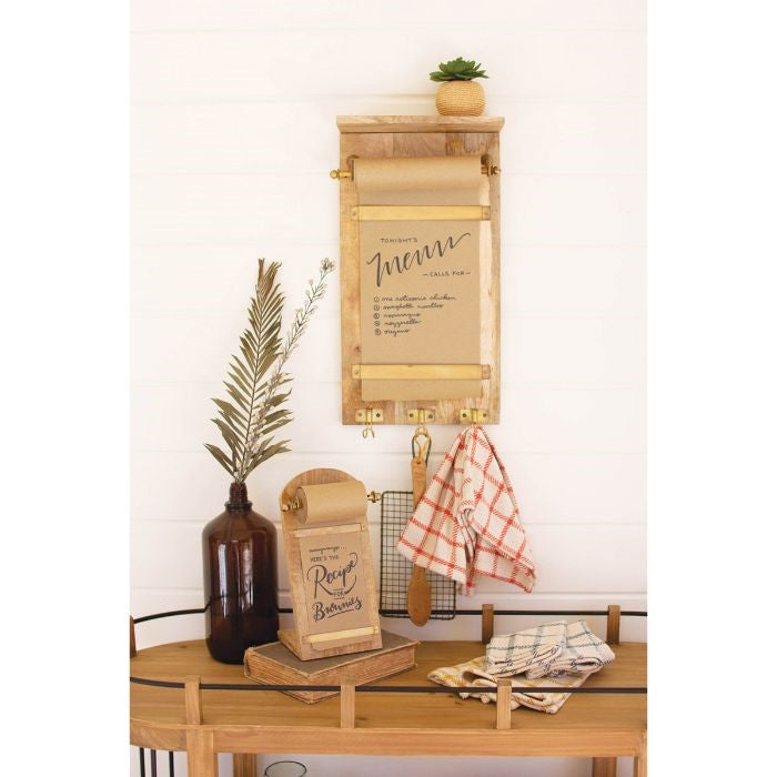 wood brass wall organizer note roll hooks