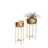 set 2 round brass finished planters stands Moroccan Boho