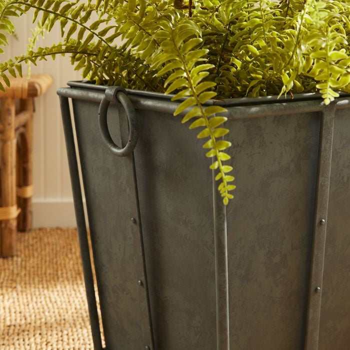 antique gray planter metal tapered