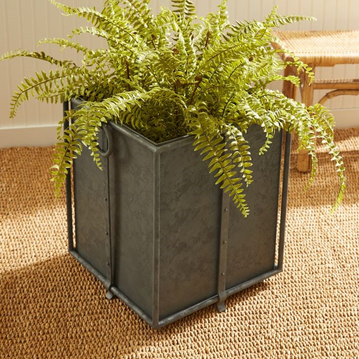 antique gray planter metal tapered square
