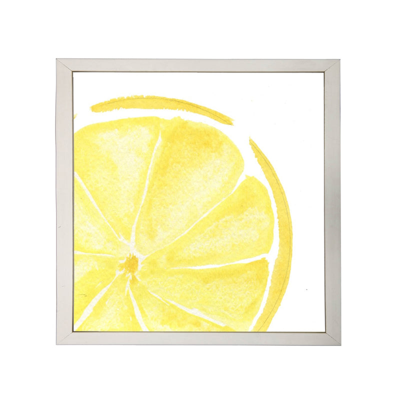 Photography art watercolor print yellow lemon slice square silver frame