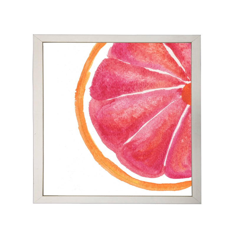 Photography art watercolor red orange grapefruit slice square silver frame