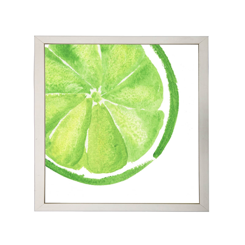 Photography art watercolor green lime slice square silver frame