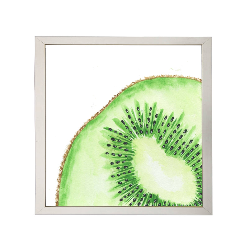 Photography art watercolor green kiwi slice square silver frame