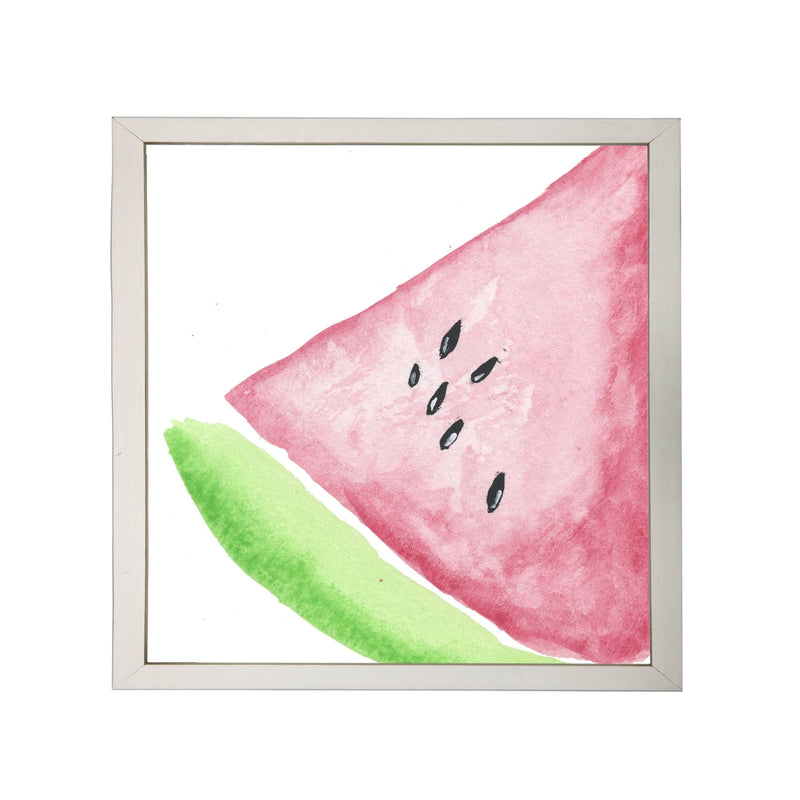 Photography art watercolor green pink watermelon slice square silver frame