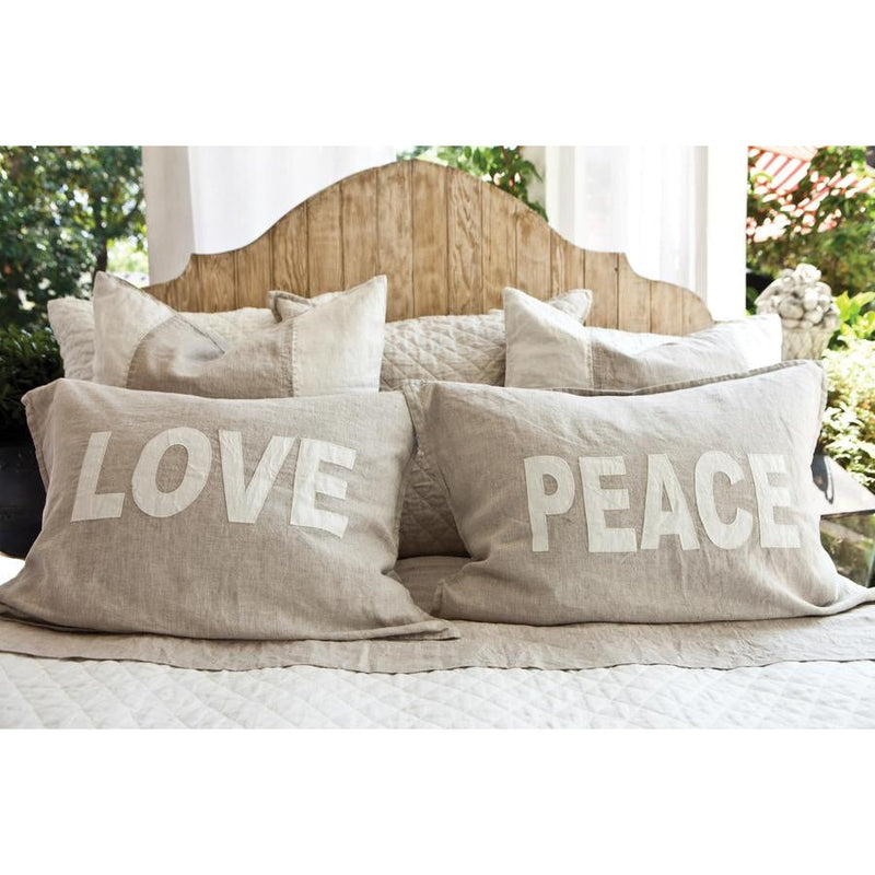 pillow sham flax linen set of 2 peace love rectangle flange